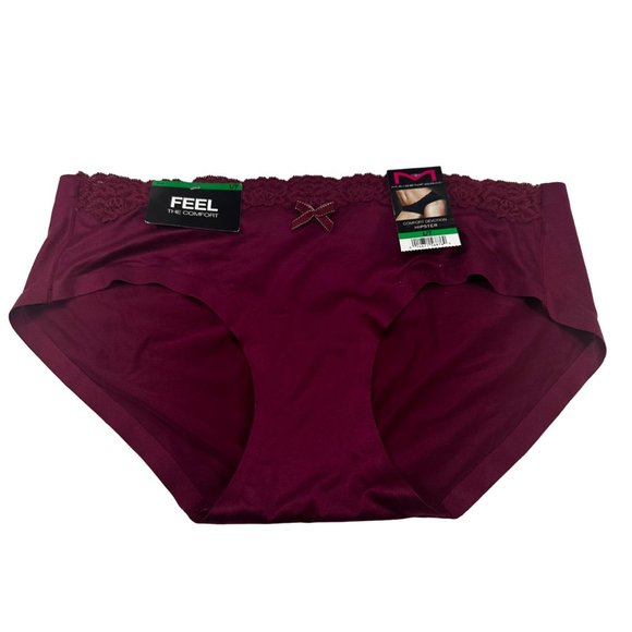 Maidenform Womens 7 Large Panty Hipster Lace Waist Comfort Devotion Burgundy New - Picture 1 of 8